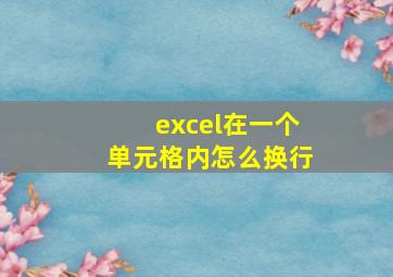 excel在一个单元格内怎么换行