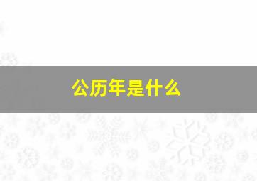 公历年是什么