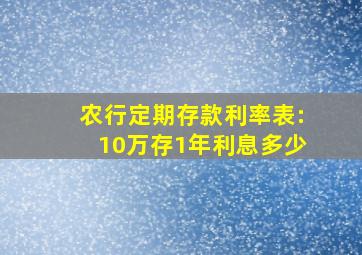 农行定期存款利率表:10万存1年利息多少