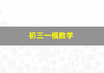 初三一模数学