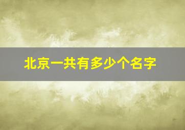 北京一共有多少个名字