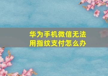 华为手机微信无法用指纹支付怎么办