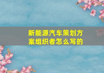 新能源汽车策划方案组织者怎么写的