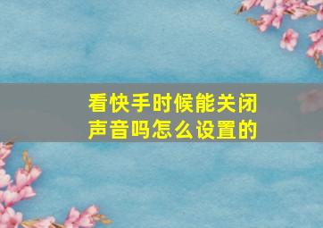 看快手时候能关闭声音吗怎么设置的