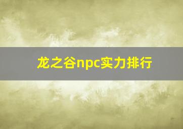 龙之谷npc实力排行